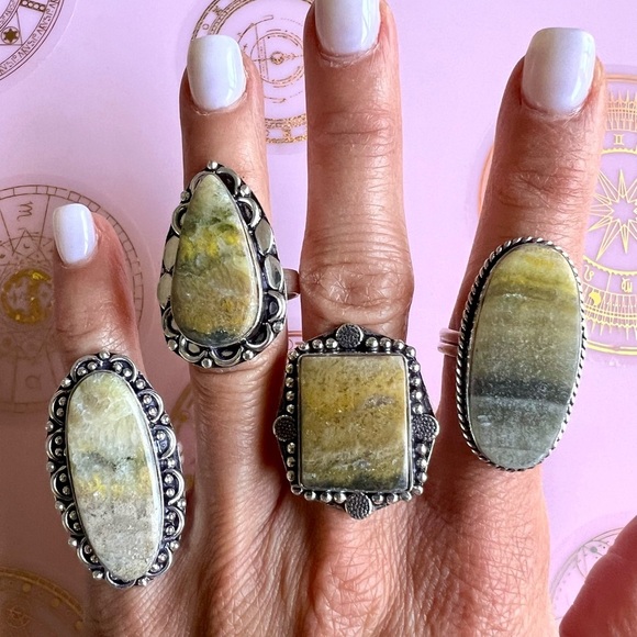 925 You Choose! Ornate Bumble Bee Jasper Ring 8, 8.75 - Picture 1 of 9